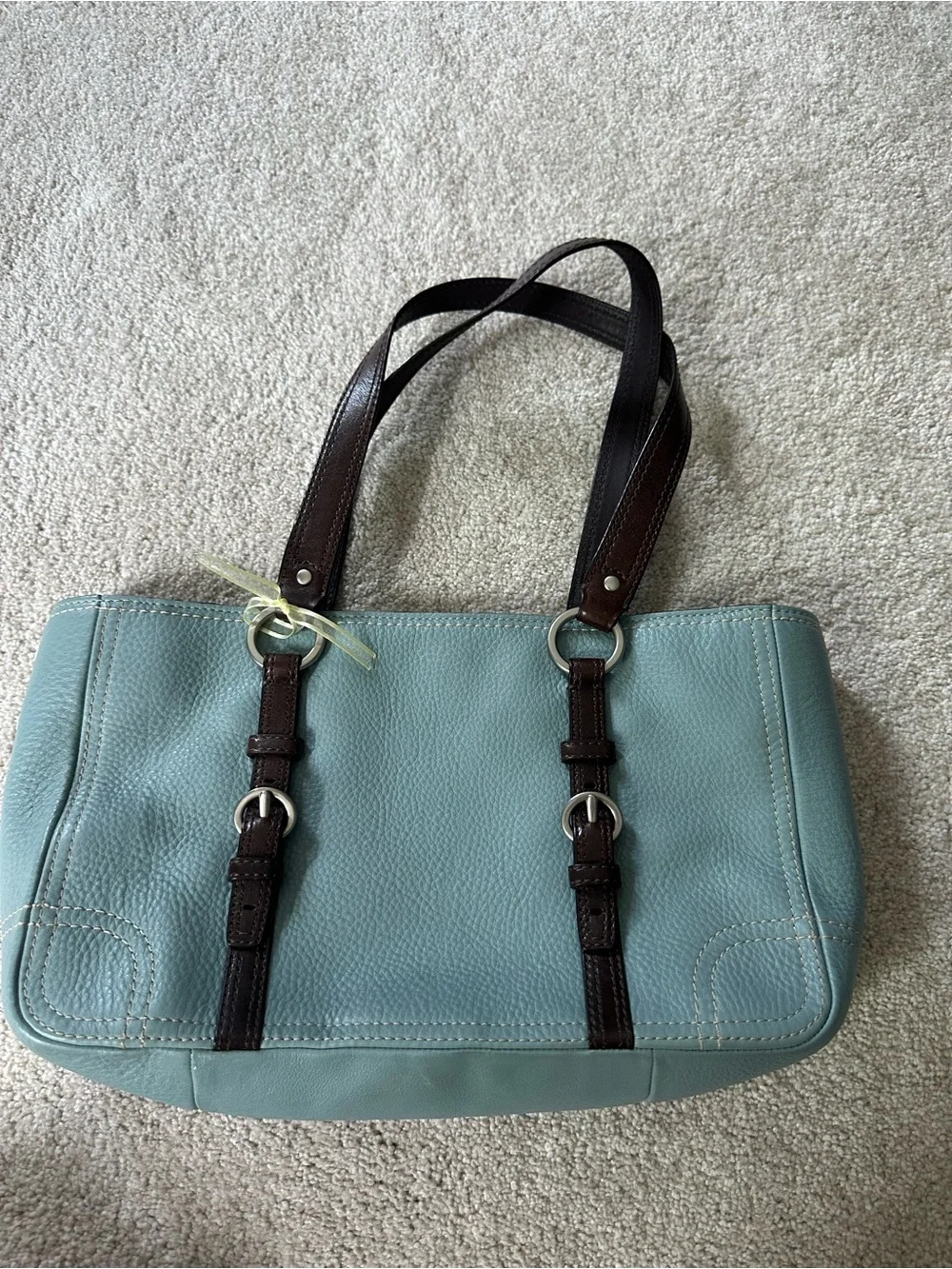 Coach Green Leather Shoulder Bag with Dark Brown Accents